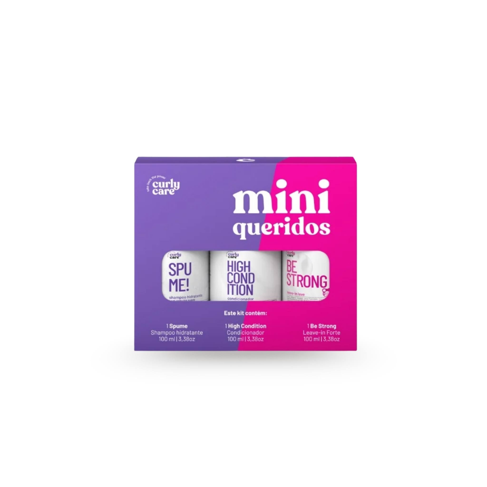 Mini Queridos Curly Care: Spume 100ml + High Condition 100ml + Be Strong 100ml