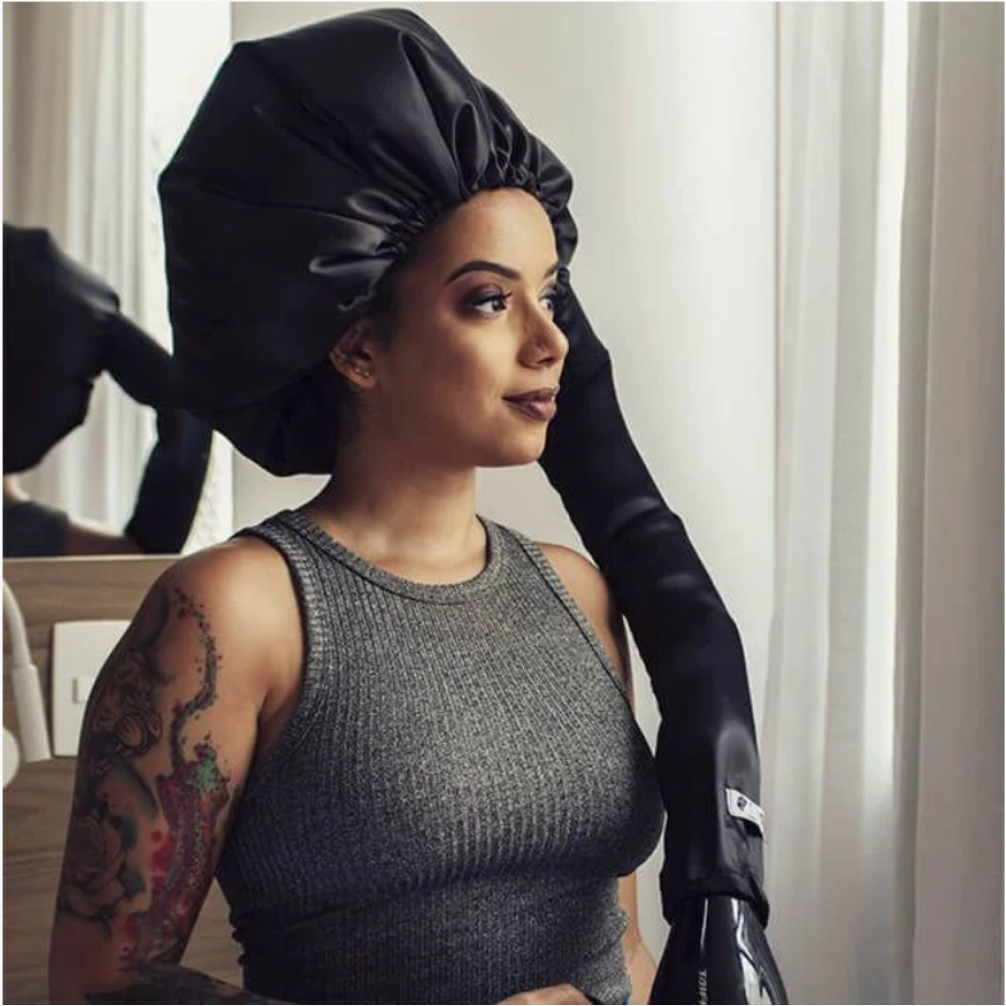 Touca Difusora de Cetim Preta - Turban