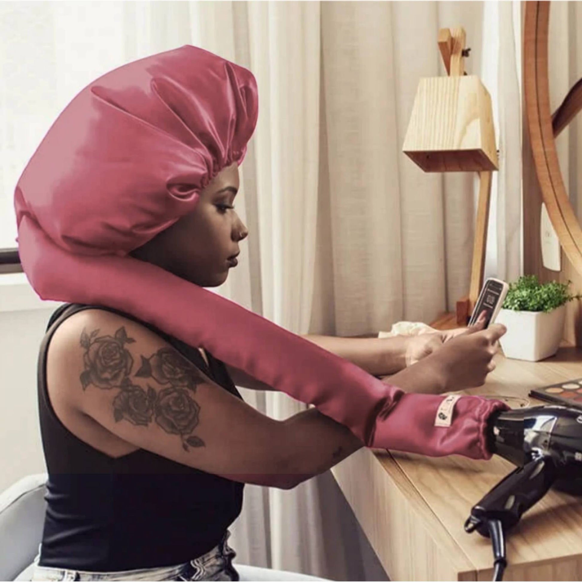 Touca Difusora de Cetim Rosa Vintage - Turban