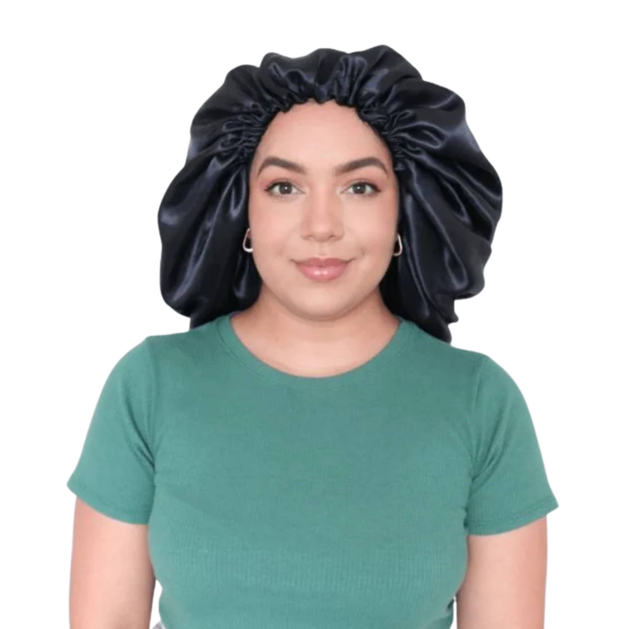 Touca de Cetim Maxi Dupla Camada Preta - Turban