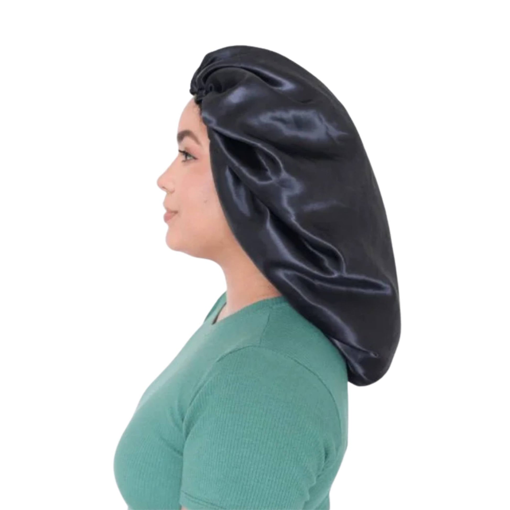 Touca de Cetim Maxi Dupla Camada Preta - Turban